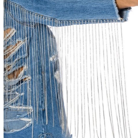 Rhinestone Long Denim Jacket. - Picture 4 of 4